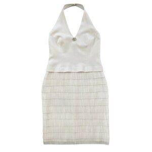 Daymor Couture Women's Cream Beige Cocktail Halter Ruffled Dress Size 8